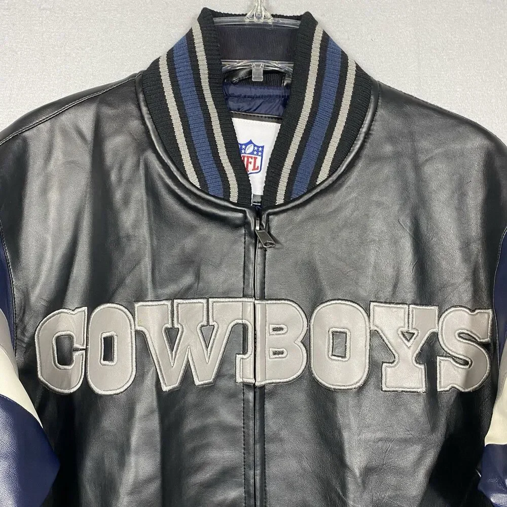 Vintage Dallas Cowboys Faux Leather Jacket G-III Mens Medium NFL Football Coat